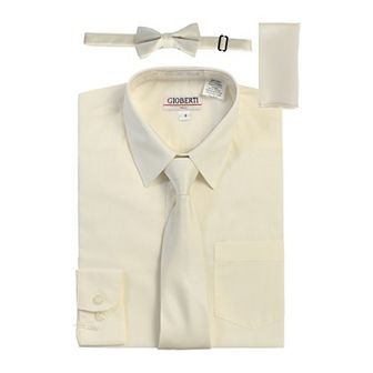 Gioberti Boy's Long Sleeve Dress Shirt + Solid Tie, Bow Tie, and Hanky