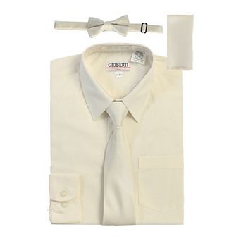 Gioberti Boy's Long Sleeve Dress Shirt + Solid Tie, Bow Tie, and Hanky