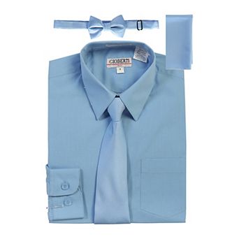 Gioberti Kid's Long Sleeve Dress Shirt + Solid Tie, Bow Tie, And Hanky