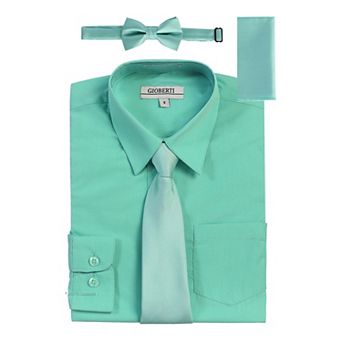 Gioberti Boy's Long Sleeve Dress Shirt + Solid Tie, Bow Tie, and Hanky