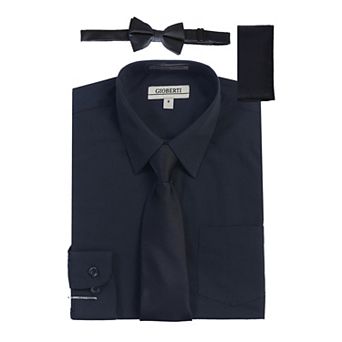 Gioberti Boy's Long Sleeve Dress Shirt + Solid Tie, Bow Tie, and Hanky