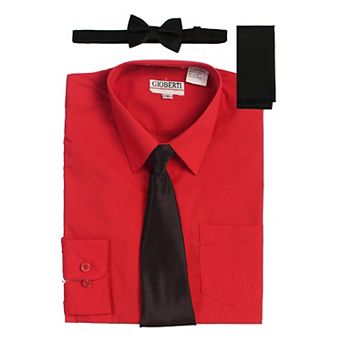 Gioberti Kid's Long Sleeve Dress Shirt + Solid Tie, Bow Tie, And Hanky