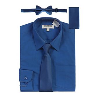 Gioberti Kid's Long Sleeve Dress Shirt + Solid Tie, Bow Tie, And Hanky