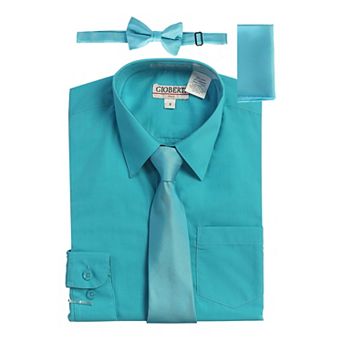Gioberti Boy's Long Sleeve Dress Shirt + Solid Tie, Bow Tie, and Hanky
