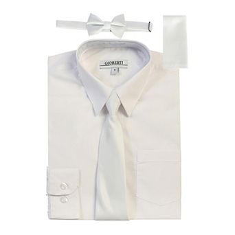 Gioberti Boy's Long Sleeve Dress Shirt + Solid Tie, Bow Tie, and Hanky
