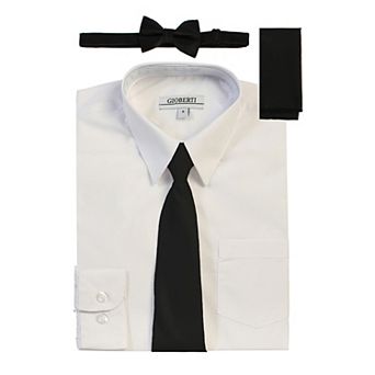 Gioberti Kid's Long Sleeve Dress Shirt + Solid Tie, Bow Tie, And Hanky