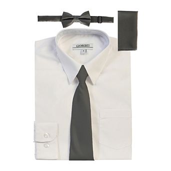 Gioberti Kid's Long Sleeve Dress Shirt + Solid Tie, Bow Tie, And Hanky