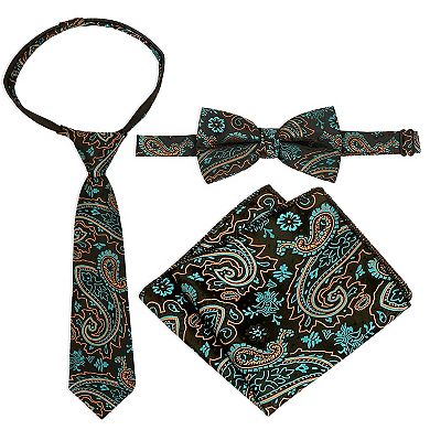 Gioberti Boy's 4pc Paisley Vest Set - Vest, Bowtie, Tie, Pocket Square