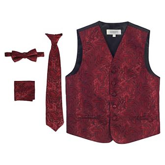 Gioberti Boy's 4 pc Paisley Vest Set - Vest, Bowtie, Tie, Pocket Square