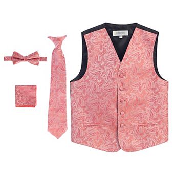 Gioberti Boy's 4 pc Paisley Vest Set - Vest, Bowtie, Tie, Pocket Square