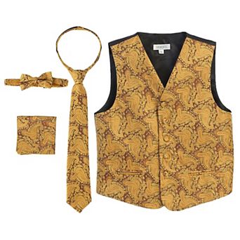 Gioberti Boy's 4 pc Paisley Vest Set - Vest, Bowtie, Tie, Pocket Square