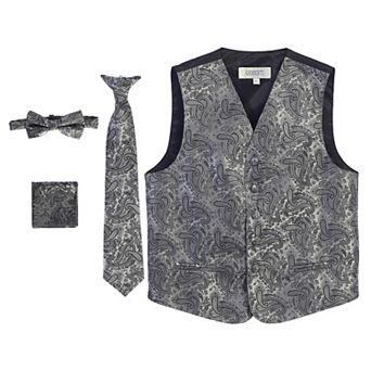 Gioberti Boy's 4 pc Paisley Vest Set - Vest, Bowtie, Tie, Pocket Square