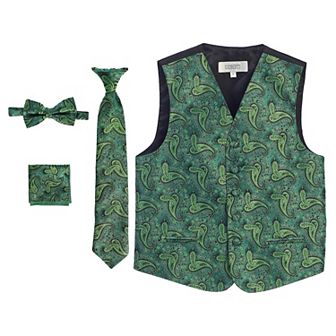 Gioberti Boy's 4 pc Paisley Vest Set - Vest, Bowtie, Tie, Pocket Square