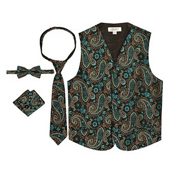 Gioberti Boy's 4 pc Paisley Vest Set - Vest, Bowtie, Tie, Pocket Square