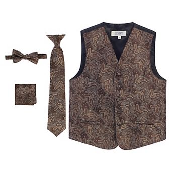 Gioberti Boy's 4 pc Paisley Vest Set - Vest, Bowtie, Tie, Pocket Square