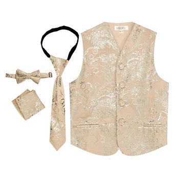 Gioberti Boy's 4 pc Paisley Vest Set - Vest, Bowtie, Tie, Pocket Square