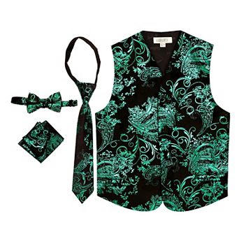 Gioberti Boy's 4 pc Paisley Vest Set - Vest, Bowtie, Tie, Pocket Square