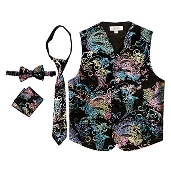 Gioberti Kid's 4 pc Paisley Vest Set - Vest, Bowtie, Tie, Pocket Square