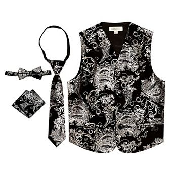Gioberti Kid's 4 pc Paisley Vest Set - Vest, Bowtie, Tie, Pocket Square