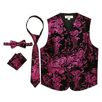 Gioberti Kid's 4 pc Paisley Vest Set - Vest, Bowtie, Tie, Pocket Square