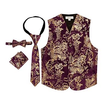 Gioberti Boy's 4 pc Paisley Vest Set - Vest, Bowtie, Tie, Pocket Square