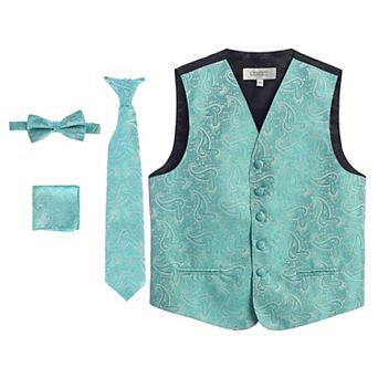 Gioberti Boy's 4 pc Paisley Vest Set - Vest, Bowtie, Tie, Pocket Square