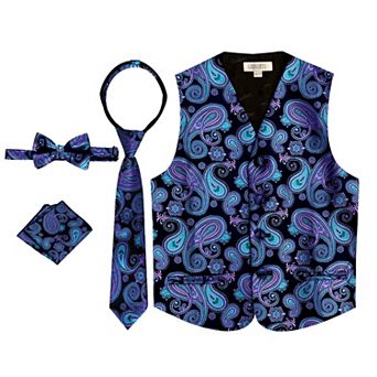 Gioberti Boy's 4 pc Paisley Vest Set - Vest, Bowtie, Tie, Pocket Square