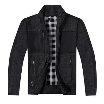 Gioberti Kid's Full Zip Cardigan Patch Design Sweater With Brushed Flannel Lining