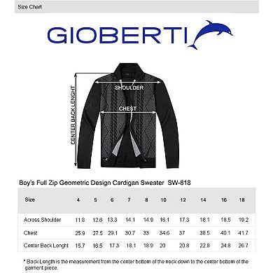 Gioberti Kids Full Zip Lightweight Geometric Design Cardigan Sweater