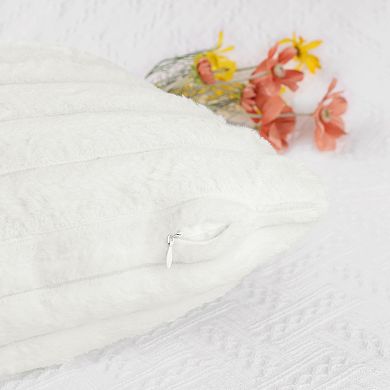 Plush Faux Fur Throw Solid Striped Soft Sofa Living Room Pillow Covers 2 Pcs 18" x 18"