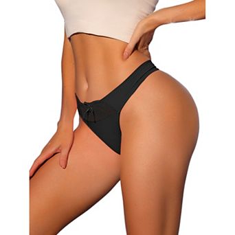 Women's Low-Rised Satin Bikini Panties Elastic Lace Waist Thongs Underwear