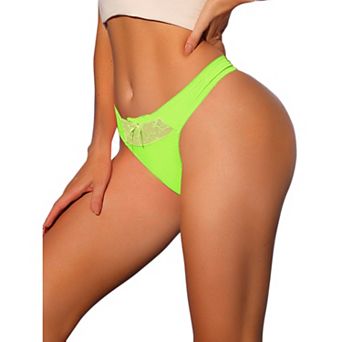 Women's Low-Rised Satin Bikini Panties Elastic Lace Waist Thongs Underwear