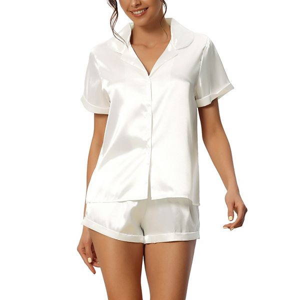 Short Sleeved Lace Satin Pajama Set