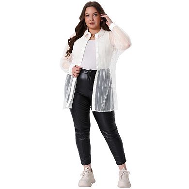 Plus Size Shirt for Women Mesh Sheer Long Sleeve Button Down See Through Tops Blouses
