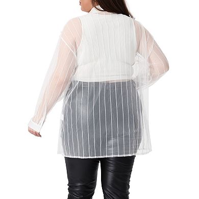 Plus Size Shirt for Women Mesh Sheer Long Sleeve Button Down See Through Tops Blouses