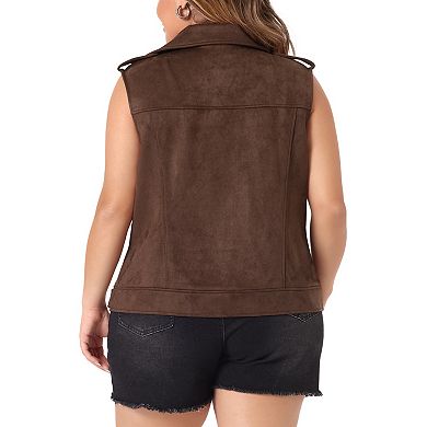 Faux Suede Vests For Women Plus Size Winter Lapel Zipper Utility Motorcycle Suede Jacket Vest