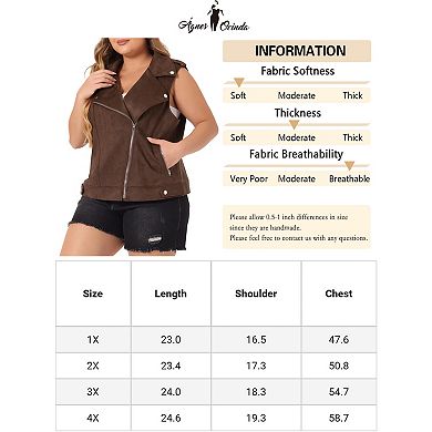 Faux Suede Vests For Women Plus Size Winter Lapel Zipper Utility Motorcycle Suede Jacket Vest