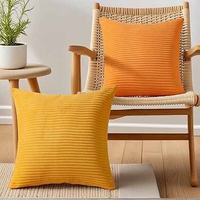 Corduroy Modern Solid Ribbed Couch Sofa Home Decorative Pillow Covers 2 Pcs 16" x 16"
