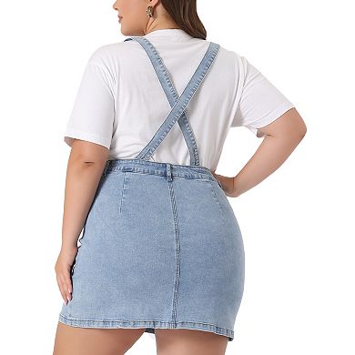 Plus Size Suspender Skirt For Women Adjustable Strap Cross Back Mini A-line Denim Skirts