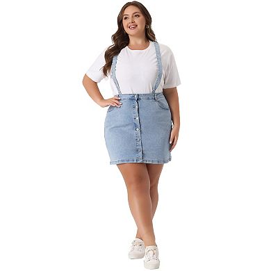 Plus Size Suspender Skirt For Women Adjustable Strap Cross Back Mini A-line Denim Skirts