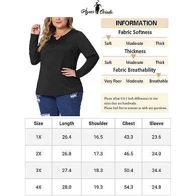 Plus Size Tops For Women Round Gathered Neck Long Sleeved T-shirts Loose Casual Tunic Blouses