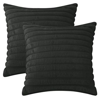 Plush Faux Fur Throw Solid Striped Soft Sofa Living Room Pillow Covers 2 pc 16" x 16"