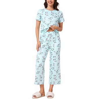 Women's Sleepwear Ribbed Knit Round Neck Soft Short Sleeve Shirt Capri Pajamas Set
