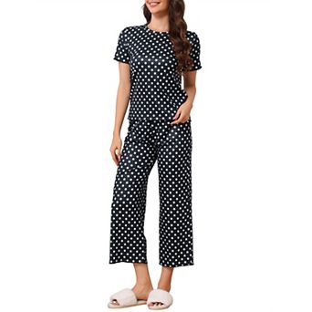 Women's Sleepwear Ribbed Knit Round Neck Soft Short Sleeve Shirt Capri Pajamas Set