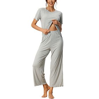 Women's Sleepwear Ribbed Knit Round Neck Soft Short Sleeve Shirt Capri Pajamas Set