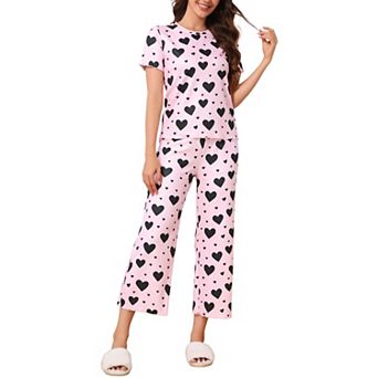 Women's Sleepwear Ribbed Knit Round Neck Soft Short Sleeve Shirt Capri Pajamas Set