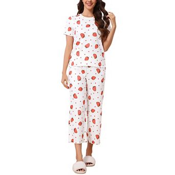 Women's Sleepwear Ribbed Knit Round Neck Soft Short Sleeve Shirt Capri Pajamas Set