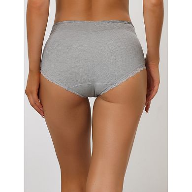 Women's High Waisted Tummy Control Comfortable Lace Trim Underwear Ribbed Panties