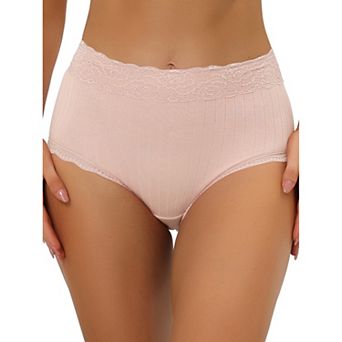 Women's High Waisted Tummy Control Comfortable Lace Trim Underwear Ribbed Panties