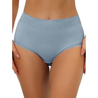 Women's High Waisted Tummy Control Comfortable Lace Trim Underwear Ribbed Panties
